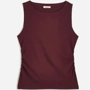 Madewell Top Womens 2XS Sleeveless Crewneck Tee Dark Fig Ruched Cotton NX569